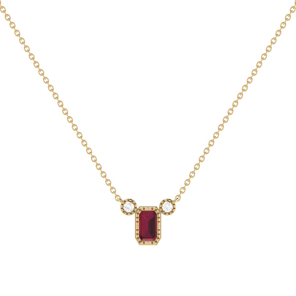 LuvMyJewelry Emerald Cut Ruby & Diamond Birthstone Necklace In 14K Yellow Gold