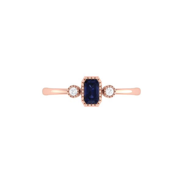 LuvMyJewelry Emerald Cut Sapphire & Diamond Birthstone Ring In 14K Rose Gold