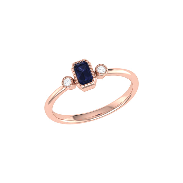 LuvMyJewelry Emerald Cut Sapphire & Diamond Birthstone Ring In 14K Rose Gold