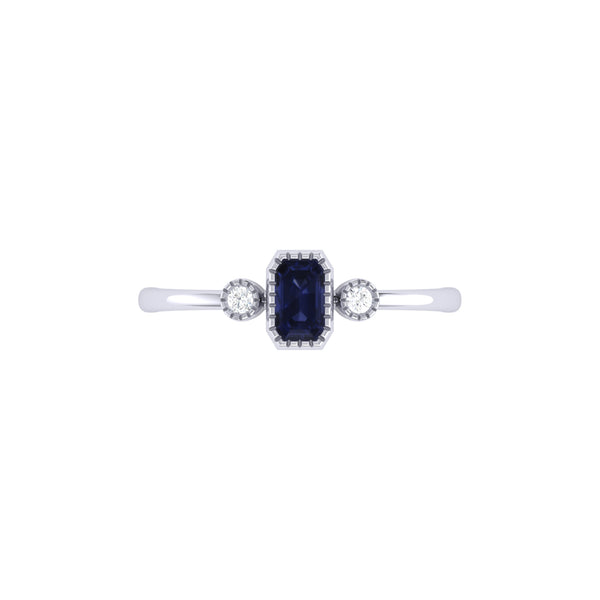 LuvMyJewelry Emerald Cut Sapphire & Diamond Birthstone Ring In 14K White Gold