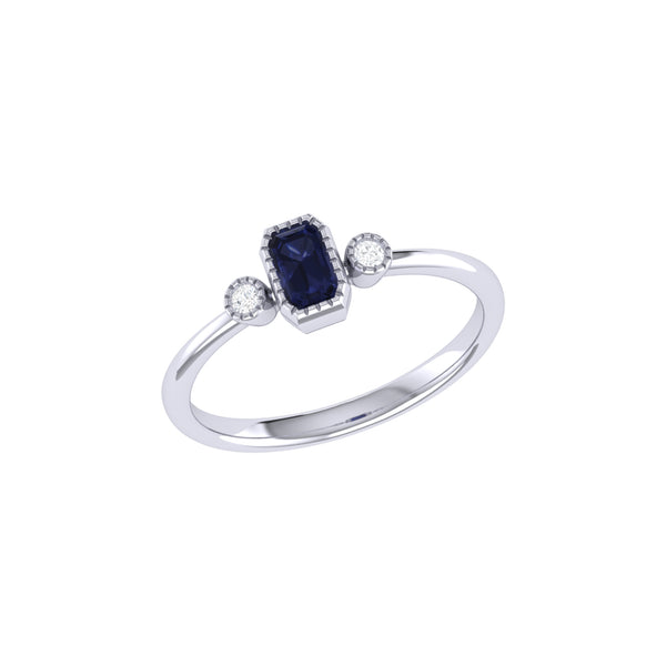 LuvMyJewelry Emerald Cut Sapphire & Diamond Birthstone Ring In 14K White Gold