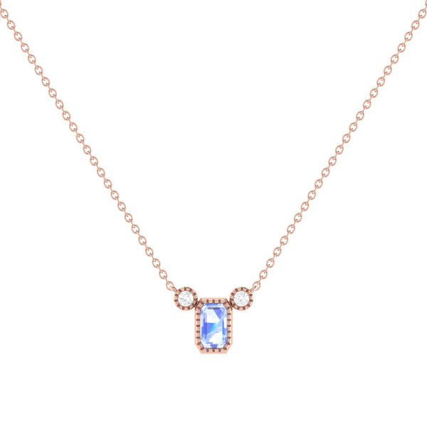 LuvMyJewelry Emerald Cut Tanzanite & Diamond Birthstone Necklace In 14K Rose Gold