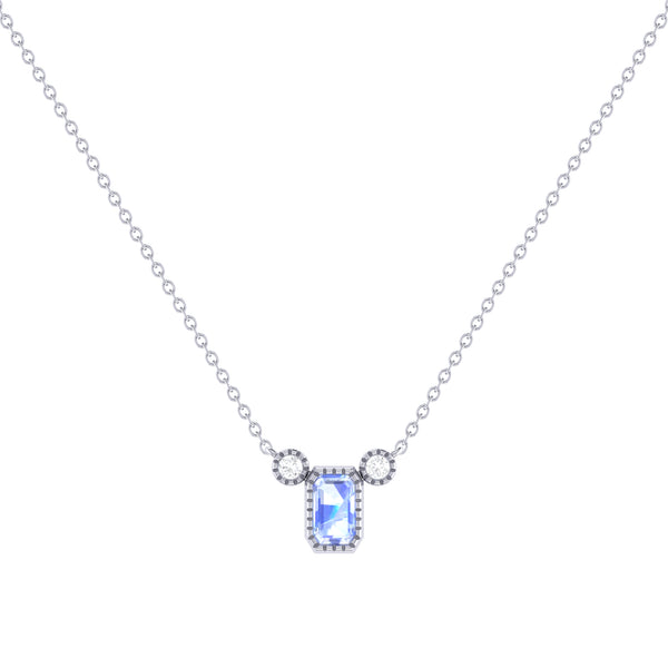 LuvMyJewelry Emerald Cut Tanzanite & Diamond Birthstone Necklace In 14K White Gold