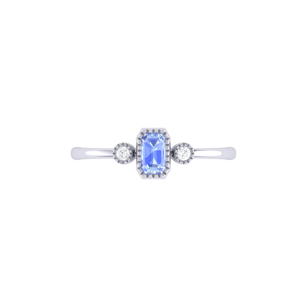LuvMyJewelry Emerald Cut Tanzanite & Diamond Birthstone Ring In 14K White Gold