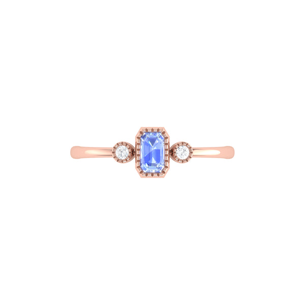 LuvMyJewelry Emerald Cut Tanzanite & Diamond Birthstone Ring In 14K Rose Gold