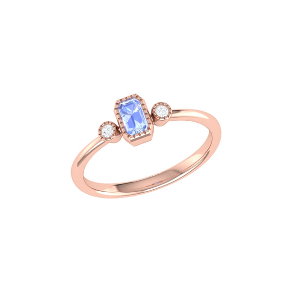 LuvMyJewelry Emerald Cut Tanzanite & Diamond Birthstone Ring In 14K Rose Gold