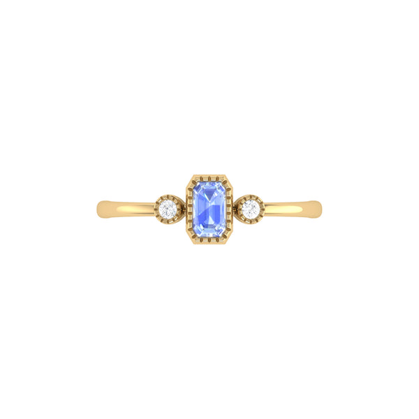 LuvMyJewelry Emerald Cut Tanzanite & Diamond Birthstone Ring In 14K Yellow Gold