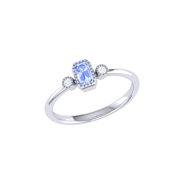 LuvMyJewelry Emerald Cut Tanzanite & Diamond Birthstone Ring In 14K White Gold