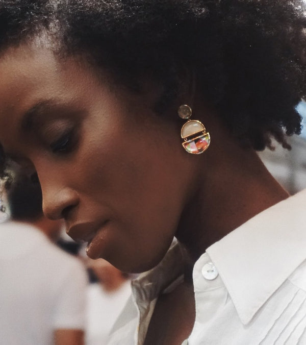 LuvMyJewelry Envy Me Dangle Prehnite & Moonstone Diamond Earrings In 14K Yellow Gold Plated Sterling Silver