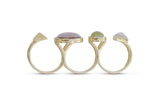 LuvMyJewelry Envy Me Multifinger Prehnite & Moonstone Diamond Open Ring In 14K Yellow Gold Plated Sterling Silver