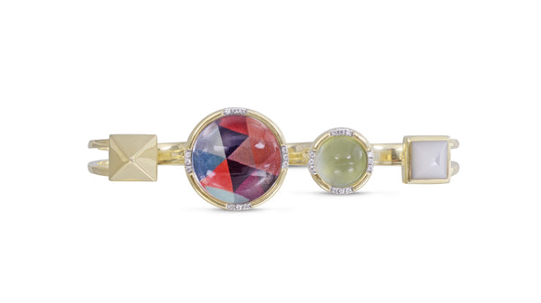 LuvMyJewelry Envy Me Multifinger Prehnite & Moonstone Diamond Open Ring in 14K Yellow Gold Plated Sterling Silver