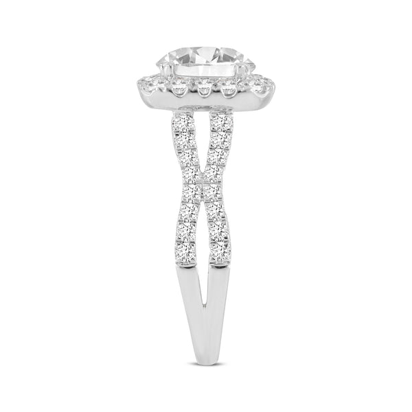 LuvMyJewelry Etoile 14K White Gold Round Cut Lab Grown Diamond Halo Engagement Ring - 2.9 Ct