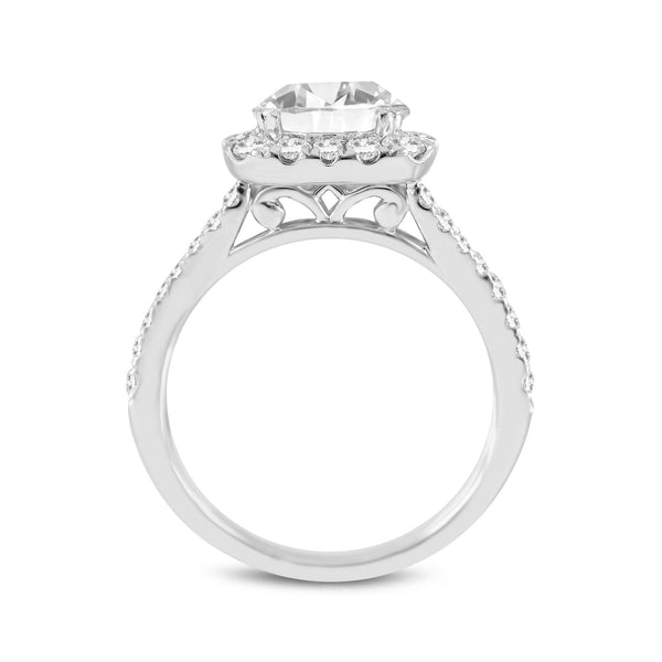 LuvMyJewelry Etoile 14K White Gold Round Cut Lab Grown Diamond Halo Engagement Ring - 2.9 Ct