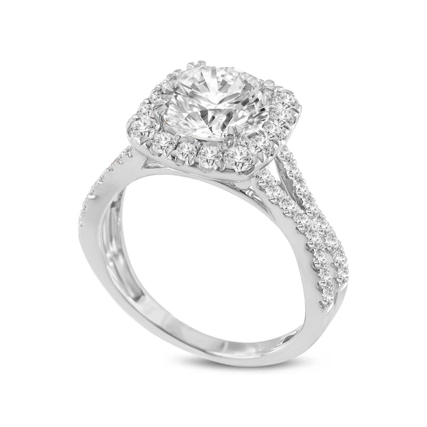 LuvMyJewelry Etoile 14K White Gold Round Cut Lab Grown Diamond Halo Engagement Ring - 2.9 Ct