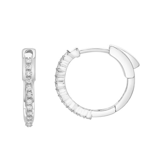 LuvMyJewelry Evangeline Halfway Diamond Set Huggie Hoop Earrings In 14K White Gold