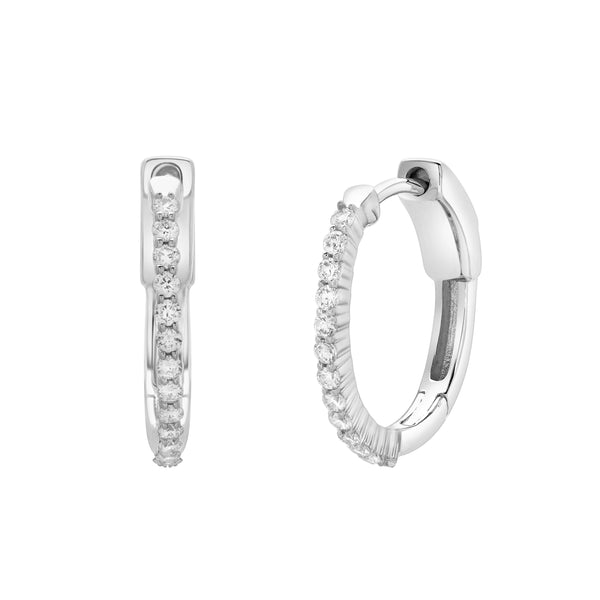 LuvMyJewelry Evangeline Halfway Diamond Set Huggie Hoop Earrings in 14K White Gold