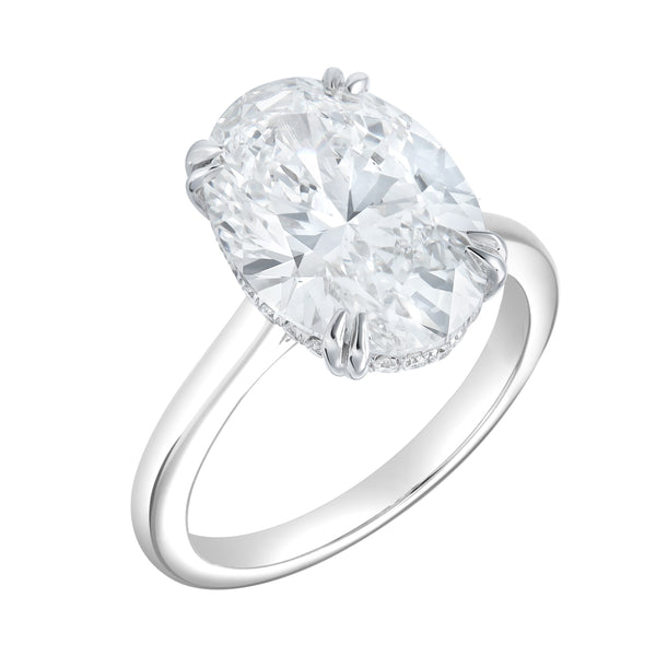 LuvMyJewelry Evania 14K White Gold Oval Cathedral Lab Grown Diamond Hidden Halo Engagement Ring - 5.15 Cts
