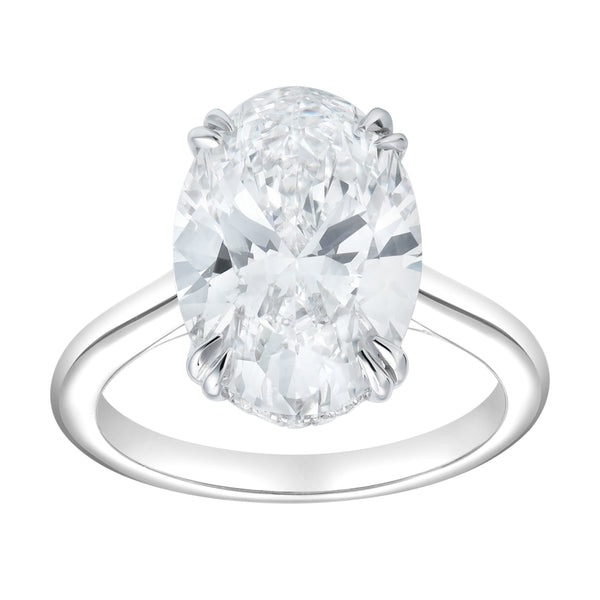 LuvMyJewelry Evania 14K White Gold Oval Cathedral Lab Grown Diamond Hidden Halo Engagement Ring - 5.15 cts