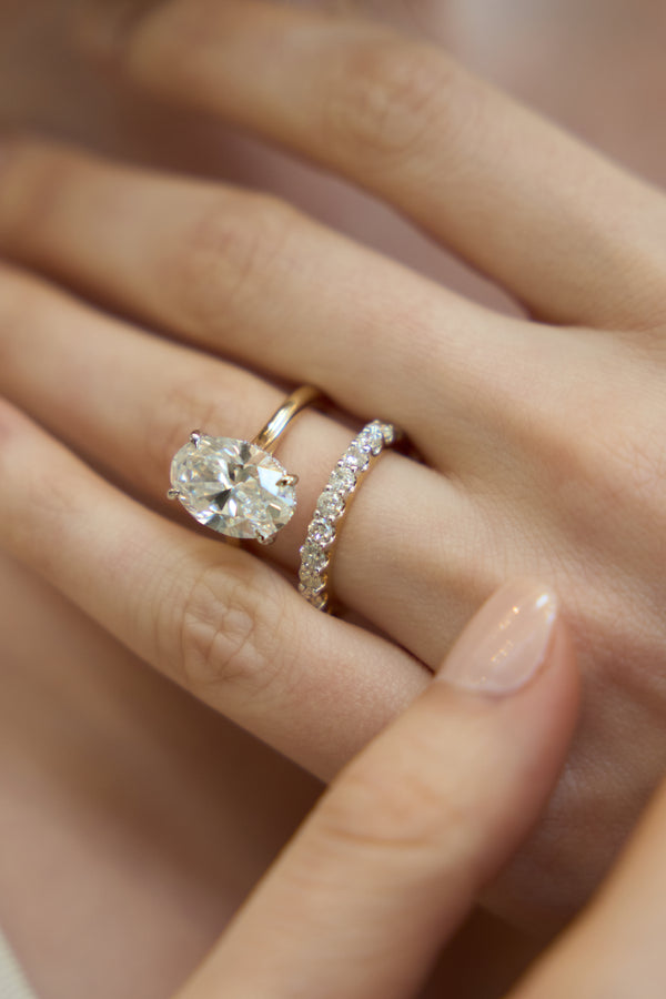 LuvMyJewelry Evania 14K Yellow Gold Oval Cathedral Lab Grown Diamond Hidden Halo Engagement Ring - 5.15 Cts