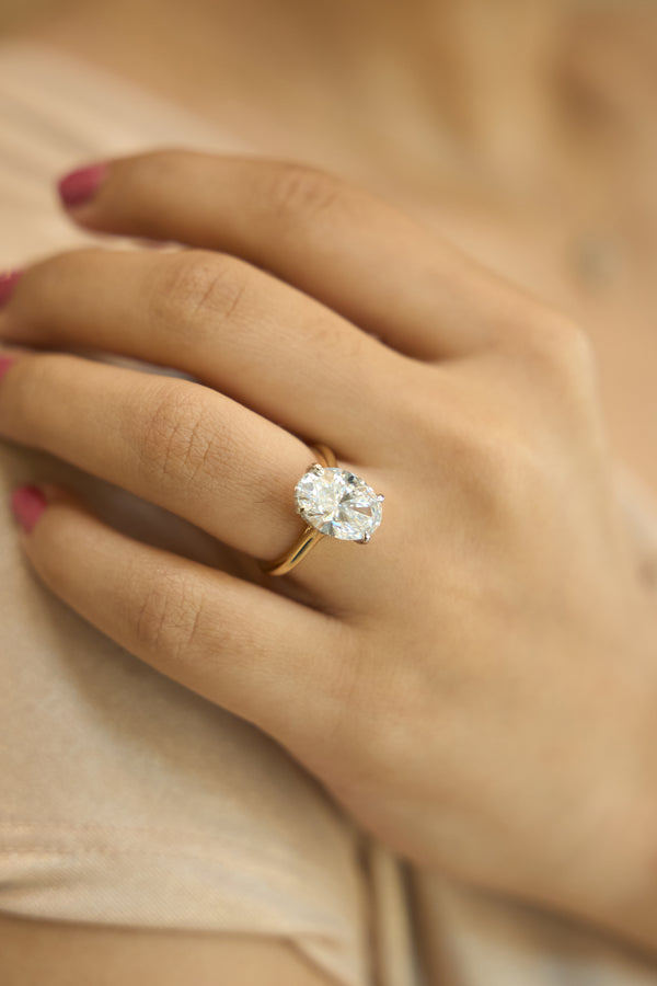 LuvMyJewelry Evania 14K Yellow Gold Oval Cathedral Lab Grown Diamond Hidden Halo Engagement Ring - 5.15 Cts