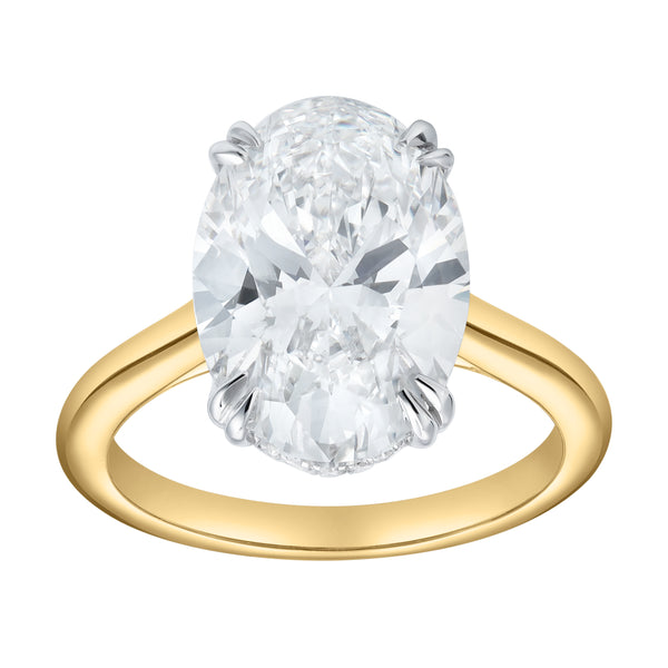 LuvMyJewelry Evania 14K Yellow Gold Oval Cathedral Lab Grown Diamond Hidden Halo Engagement Ring - 5.15 cts