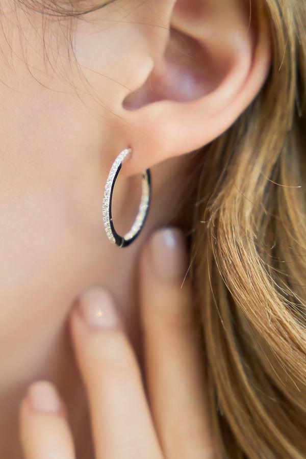 LuvMyJewelry Everbloom Sleek Inside Out Diamond Set Hoop Earrings In 14K White Gold