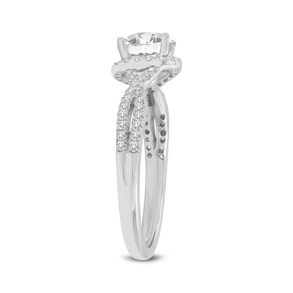 LuvMyJewelry Everly 14K White Gold Round Cut Lab Grown Diamond Halo Twist Engagement Ring - 1.2 Ct