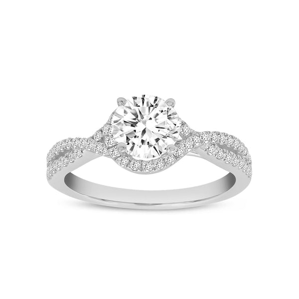 LuvMyJewelry Everly 14K White Gold Round Cut Lab Grown Diamond Halo Twist Engagement Ring - 1.2 Ct