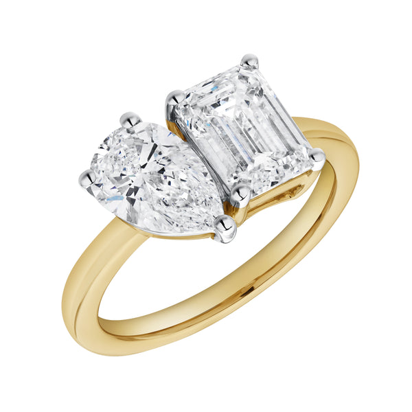 LuvMyJewelry Evermore 14K Yellow Gold Emerald And Pear Cut Diamond Toi Et Moi Ring - 3 Ct