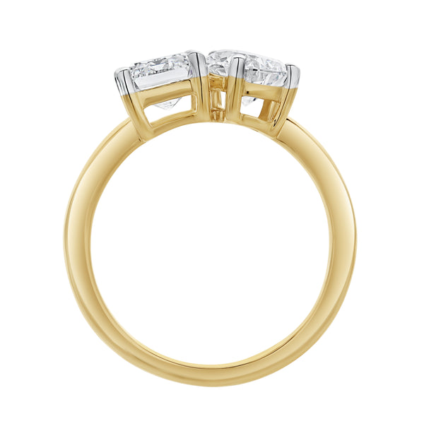 LuvMyJewelry Evermore 14K Yellow Gold Emerald And Pear Cut Diamond Toi Et Moi Ring - 3 Ct