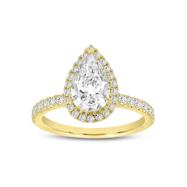 LuvMyJewelry Farah 14K Yellow Gold Pear Lab Grown Diamond Halo Engagement Ring - 1.92 Ct