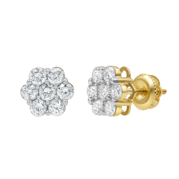 LuvMyJewelry Fashionable Cluster Stud 14K Yellow Gold Diamond Earrings 1.25 Ct. Tw