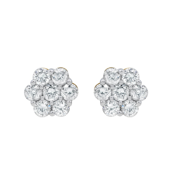 LuvMyJewelry Fashionable Cluster Stud 14K Yellow Gold Diamond Earrings 1.25 ct. tw