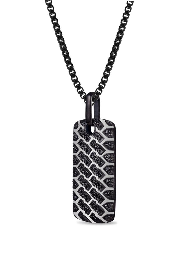 LuvMyJewelry Fast Track Black Rhodium Plated Sterling Silver Tire Tread Black Diamond Tag