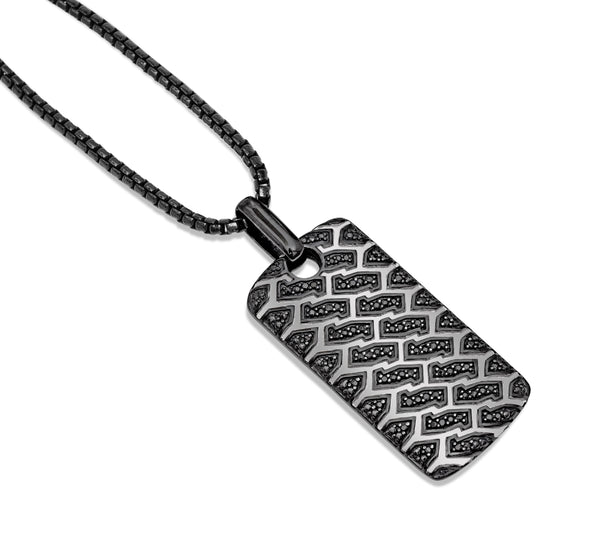 LuvMyJewelry Fast Track Black Rhodium Plated Sterling Silver Tire Tread Black Diamond Tag