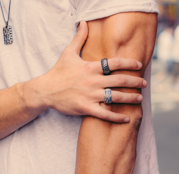LuvMyJewelry Fast Track Black Rhodium Plated Sterling Silver Tire Tread Black Diamond Band Ring