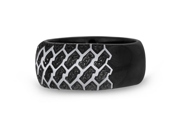 LuvMyJewelry Fast Track Black Rhodium Plated Sterling Silver Tire Tread Black Diamond Band Ring
