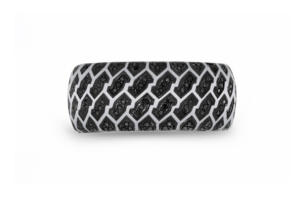 LuvMyJewelry Fast Track Black Rhodium Plated Sterling Silver Tire Tread Black Diamond Band Ring