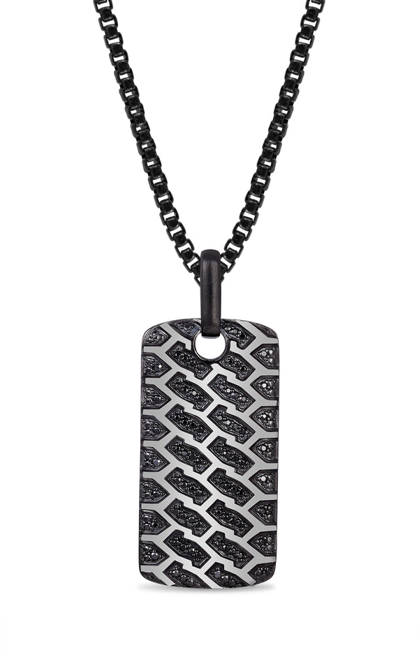 LuvMyJewelry Fast Track Black Rhodium Plated Sterling Silver Tire Tread Black Diamond Tag
