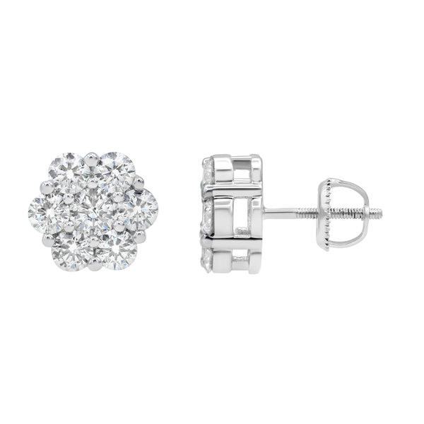 LuvMyJewelry Fawn 14K White Gold Flower Cluster Diamond Earrings - 2.53 Ct