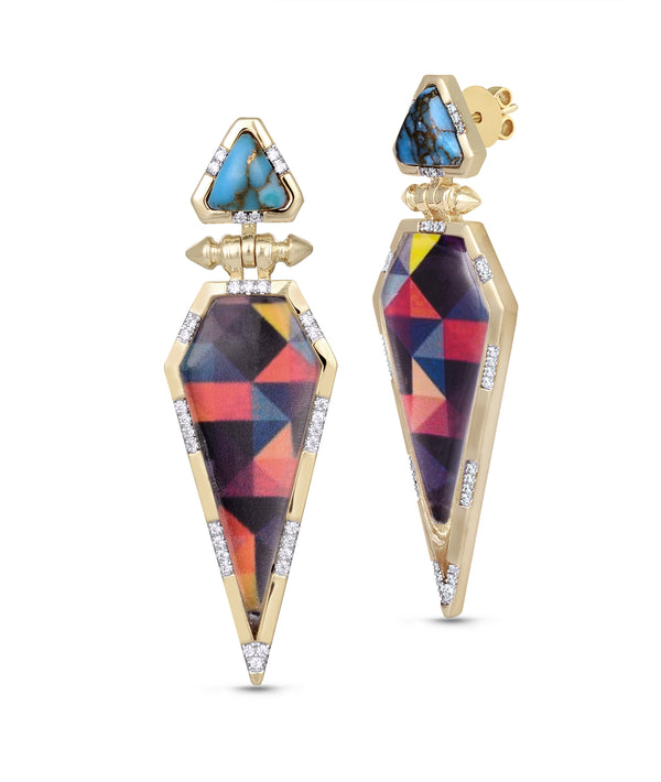 LuvMyJewelry Fearless Turquoise Diamond Earrings In 14K Yellow Gold Plated Sterling Silver