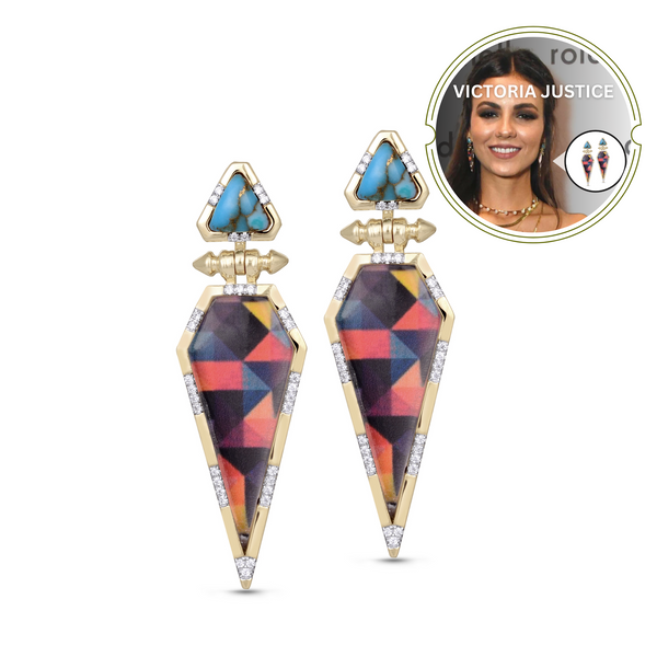 LuvMyJewelry Fearless Turquoise Diamond Earrings in 14K Yellow Gold Plated Sterling Silver