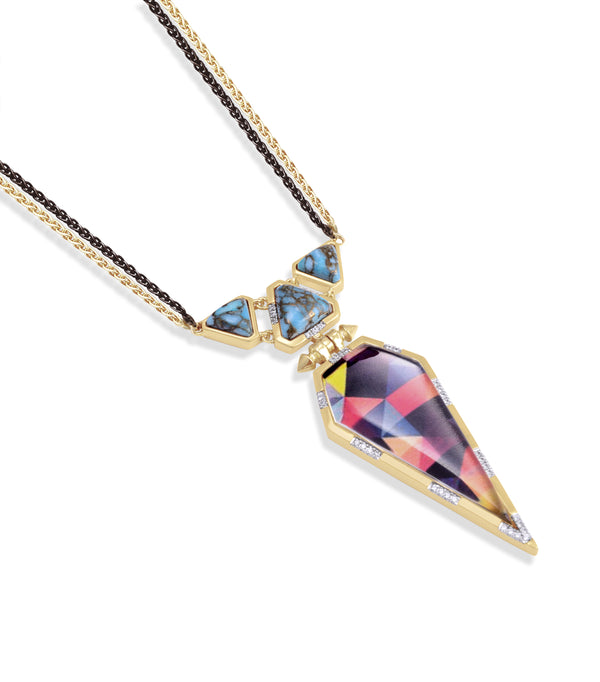 LuvMyJewelry Fearless Turquoise Diamond Necklace In 14K Yellow Gold Plated Sterling Silver