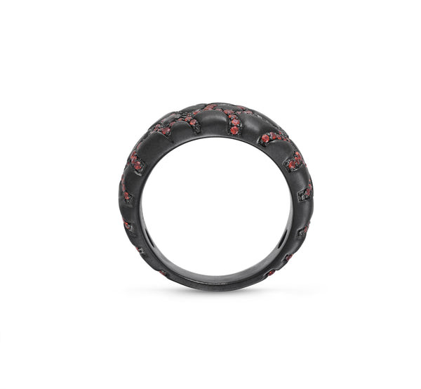 LuvMyJewelry Fiery Ascent Black Rhodium Plated Sterling Silver Textured Band Ring With Garnets