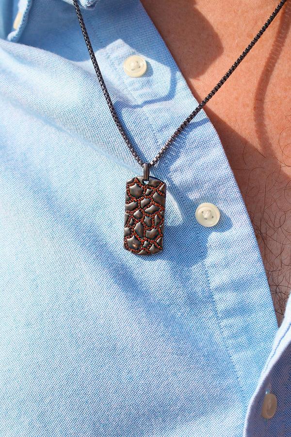 LuvMyJewelry Fiery Ascent Black Rhodium Plated Sterling Silver Textured Tag With Garnets