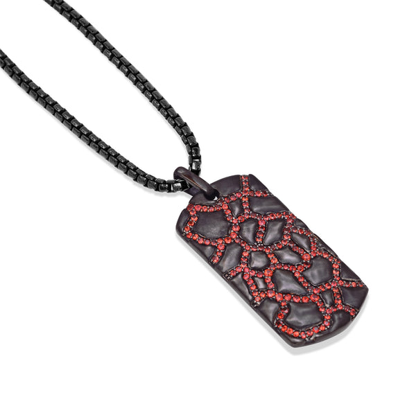 LuvMyJewelry Fiery Ascent Black Rhodium Plated Sterling Silver Textured Tag With Garnets
