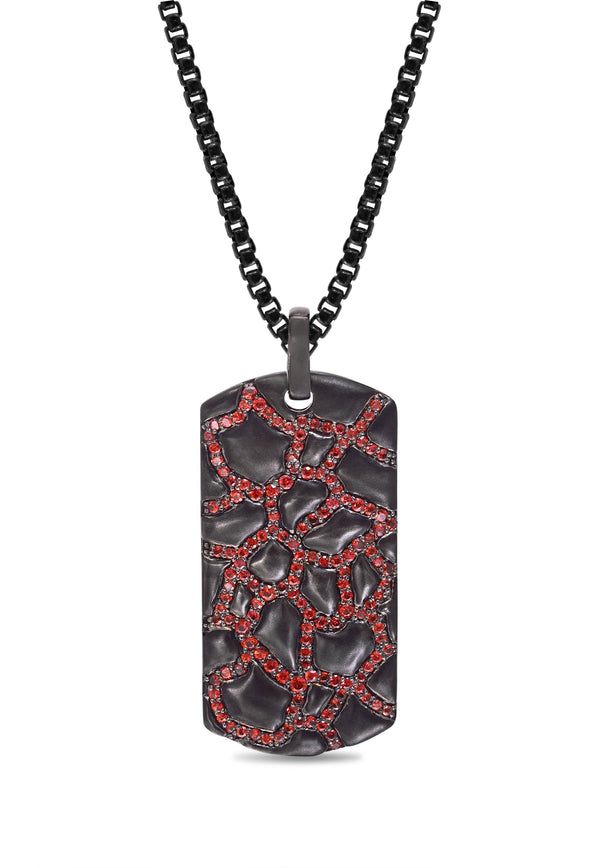 LuvMyJewelry Fiery Ascent Black Rhodium Plated Sterling Silver Textured Tag with Garnets