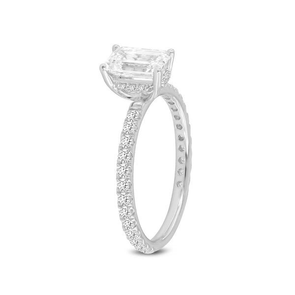 LuvMyJewelry Fiora 14K White Gold Emerald Cut Lab Grown Diamond Hidden Halo Engagement Ring - 1.70 Ctw