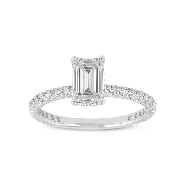 LuvMyJewelry Fiora 14K White Gold Emerald Cut Lab Grown Diamond Hidden Halo Engagement Ring - 1.70 ctw