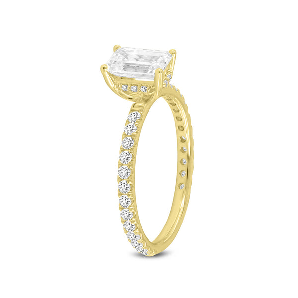 LuvMyJewelry Fiora 14K Yellow Gold Emerald Cut Lab Grown Diamond Hidden Halo Engagement Ring - 1.65 Ctw